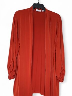 Susan Graver Rust Open Cardigan With Ruched Sleeves Sz XL